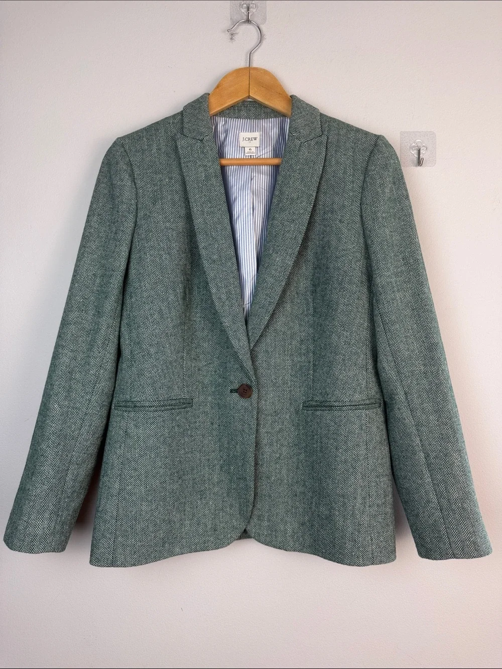 J. Crew FA24 Hollander Blazer Wool Blend in Green Herringbone Office Preppy Work